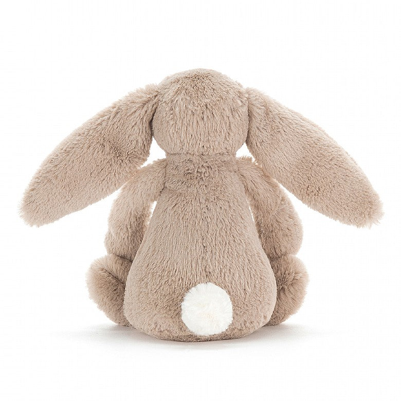 A soft plush Bashful Beige Bunny from Jellycat sitting on a white background.