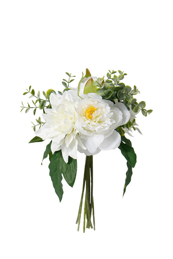 Artificial Dahlia & Peony Bouquet – White, 35.5cm Faux Floral Arrangement