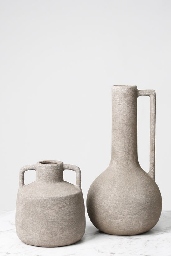 Terracotta Long Neck Vase with Large Handle – Sculptural Clay Vessel 34cm