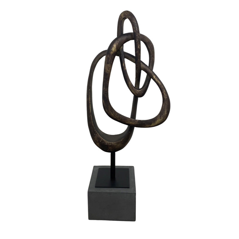 A Sculpture 06 - Silver / Gold / Black by Flux Home with depth and width on a concrete base.