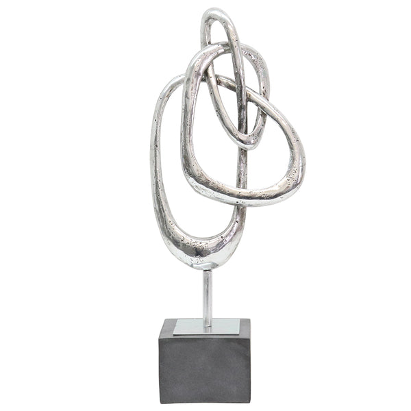 A Sculpture 06 - Silver / Gold / Black by Flux Home, on a concrete base with a height and depth.