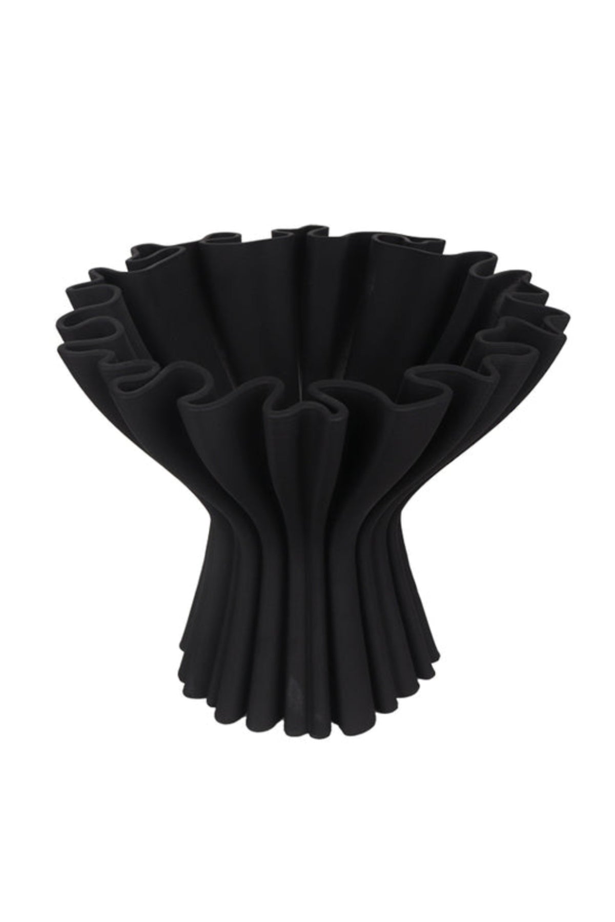 Cleo 3D printed compote vase in black on a plain white background, showing the fluted sculptural form