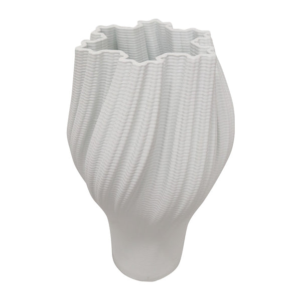 3D Printed Ceramic Vase – Sculptural Waterproof Porcelain in Arctic White