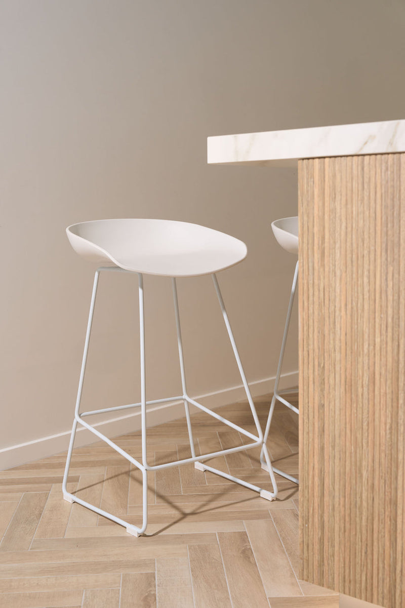 Malli Bar Stool – PU Seat with Steel Legs, Black or White