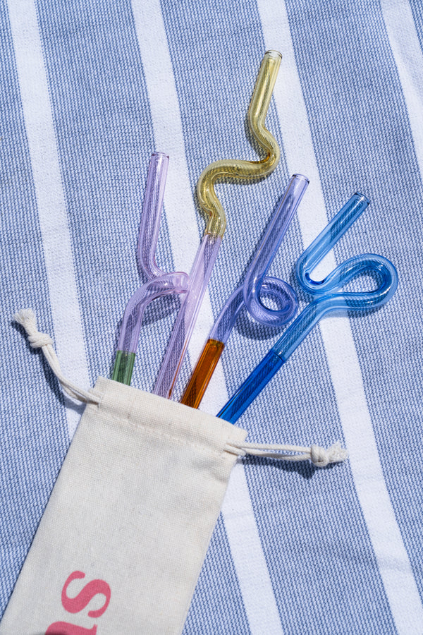 Curly Reusable Glass Straws Set from Sucker – 4 Pack
