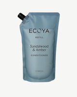 Ecoya Sandalwood and Amber conditioner 1L refill pouch with a black screw cap