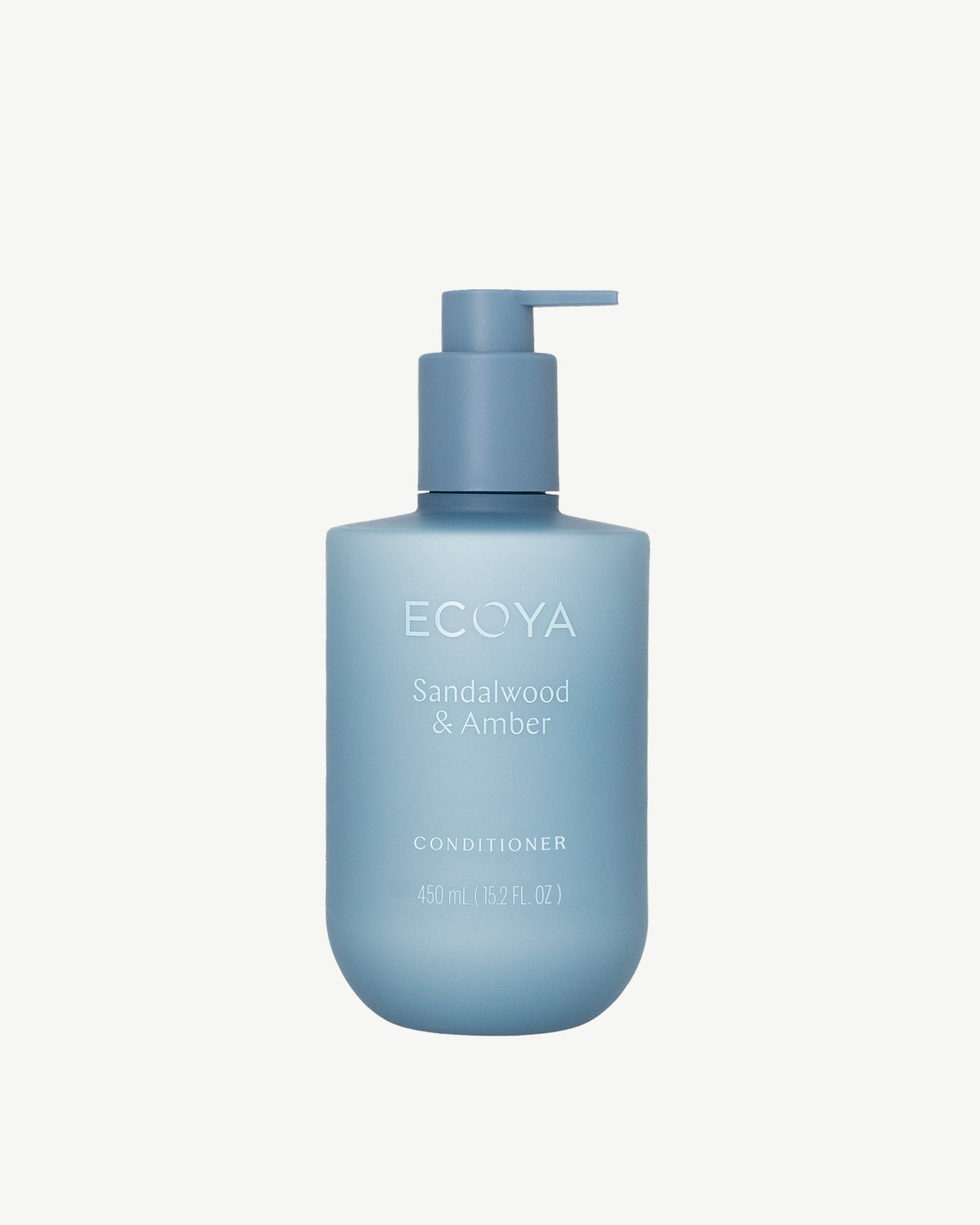 Ecoya Sandalwood and Amber conditioner in a 450ml pale blue pump bottle