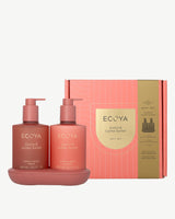 Guava and Lychee Sorbet Bathroom Edit gift box with gold foil band by Ecoya