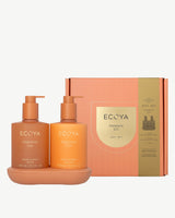 Mandarin Gin Bathroom Edit gift box with gold foil band by Ecoya