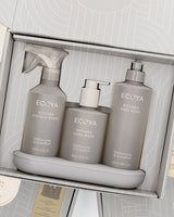 Ecoya Kitchen Gift Set opened, showing the surface spray, hand wash and dish wash seated in the box