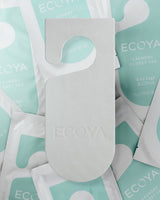 Ecoya closet tag detail showing the fragrance card and cord