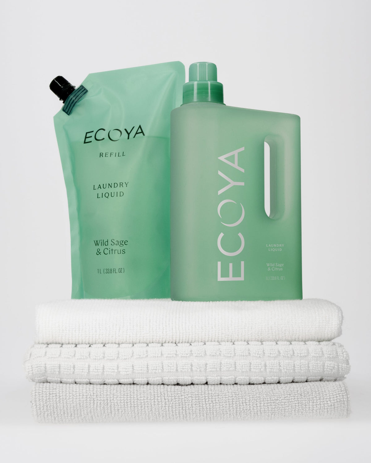 Ecoya Wild Sage and Citrus laundry liquid bottle and cap detail