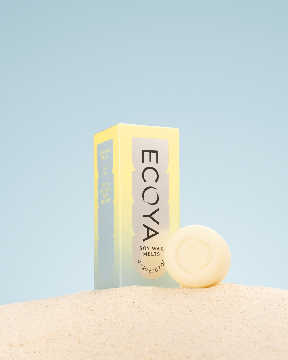 Ecoya Sea Salt and Coconut soy wax melts styled beside a ceramic wax melter