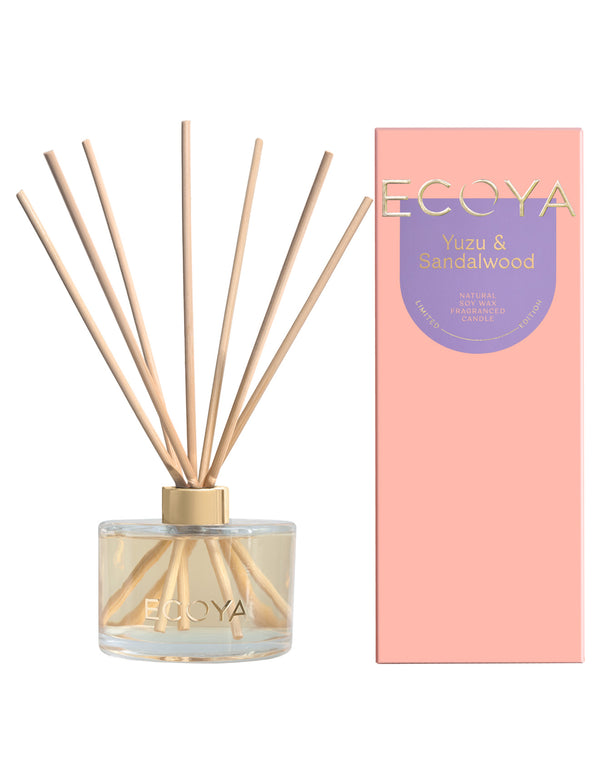 Yuzu & Sandalwood Reed Diffuser by Ecoya, a sensory escape for home design enthusiasts and fragrance lovers seeking the perfect gift.