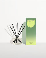Ecoya French Pear mini reed diffuser 50ml in a glass bottle with rattan reeds