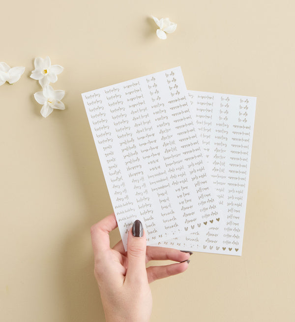 Word Stickers Essentials Set styled in a planner by Emma Kate Co