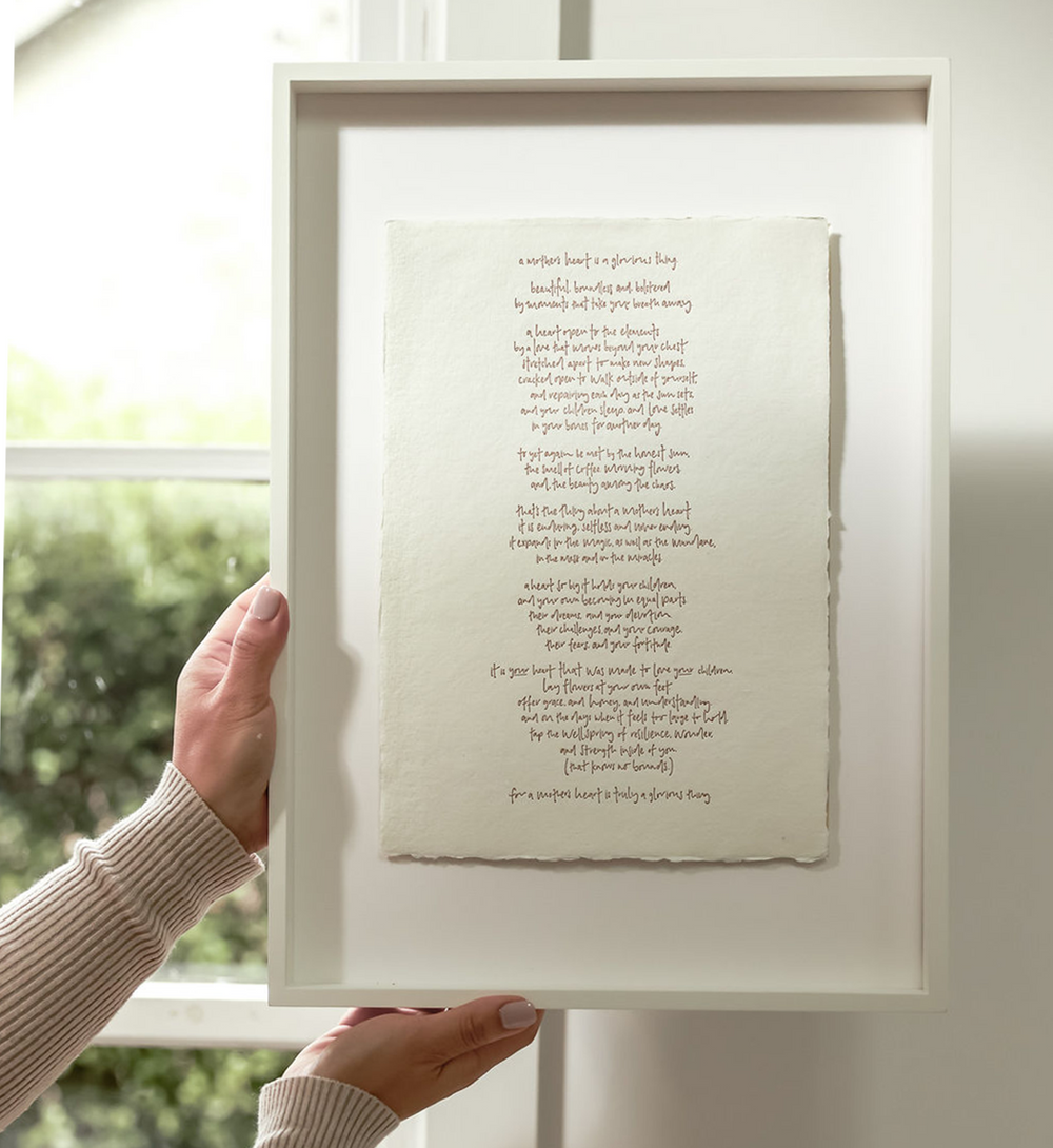 Close up of For the Mothers manifesto A4 art print raw edge paper texture