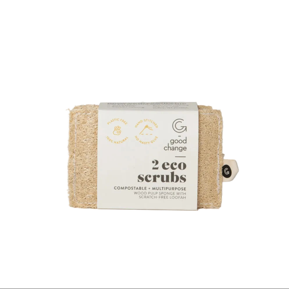 2 Good Change Eco Scrubs, a natural option, on a white background.
