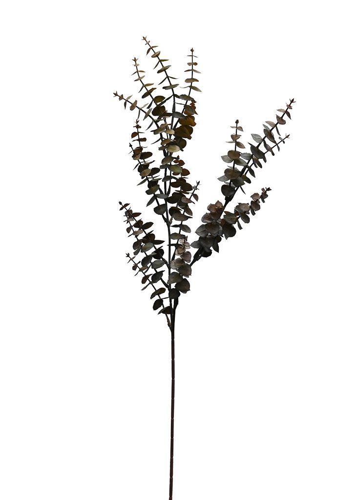 Coffee faux Hinterland Gum eucalyptus stem, 73cm of small rounded leaves on a dark branching stem