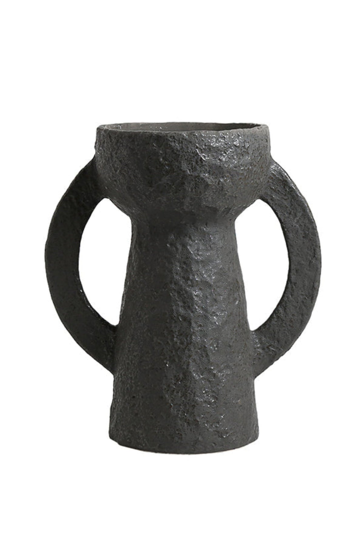 Modern Amphora Vase, large, in textured charcoal with two looped handles, on white