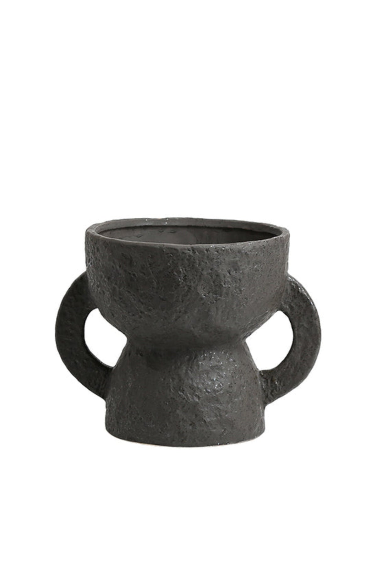 Modern Amphora Vase, small, in textured charcoal with two looped handles, on white