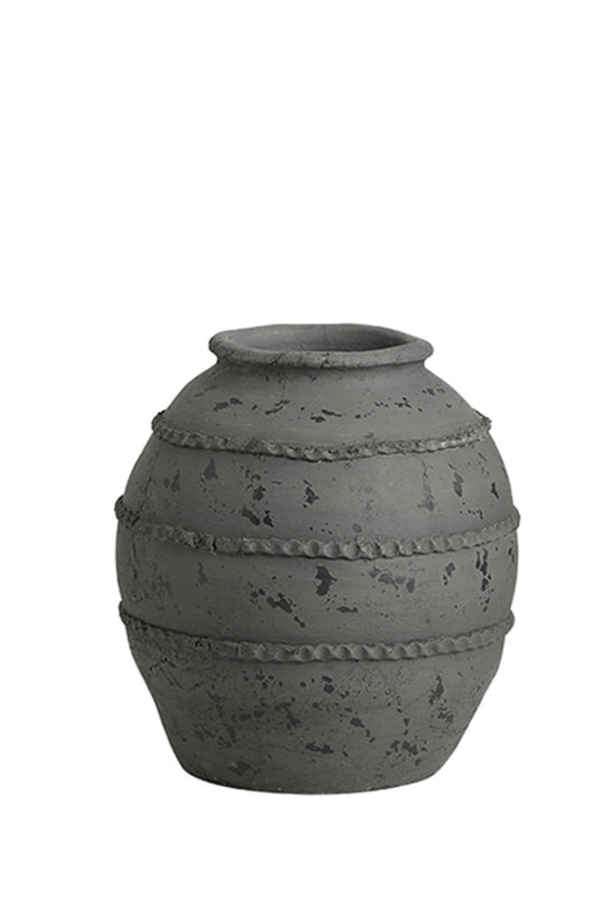 Sirocco vase in textured black, a rounded body banded with raised beaded ridges