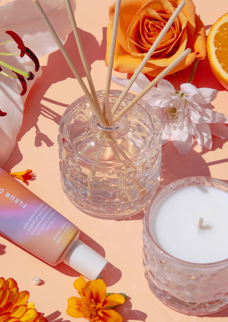 The Fleur D'Oranger diffuser, candle and hand cream with orange roses, marigolds and citrus