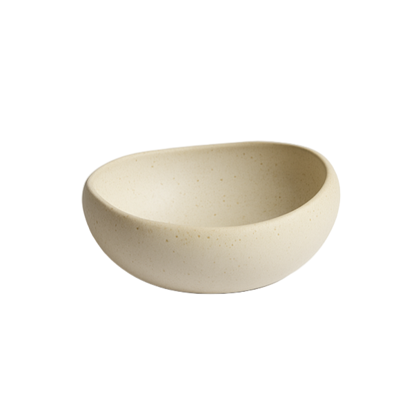 Beige ceramic bowl on a light gray background