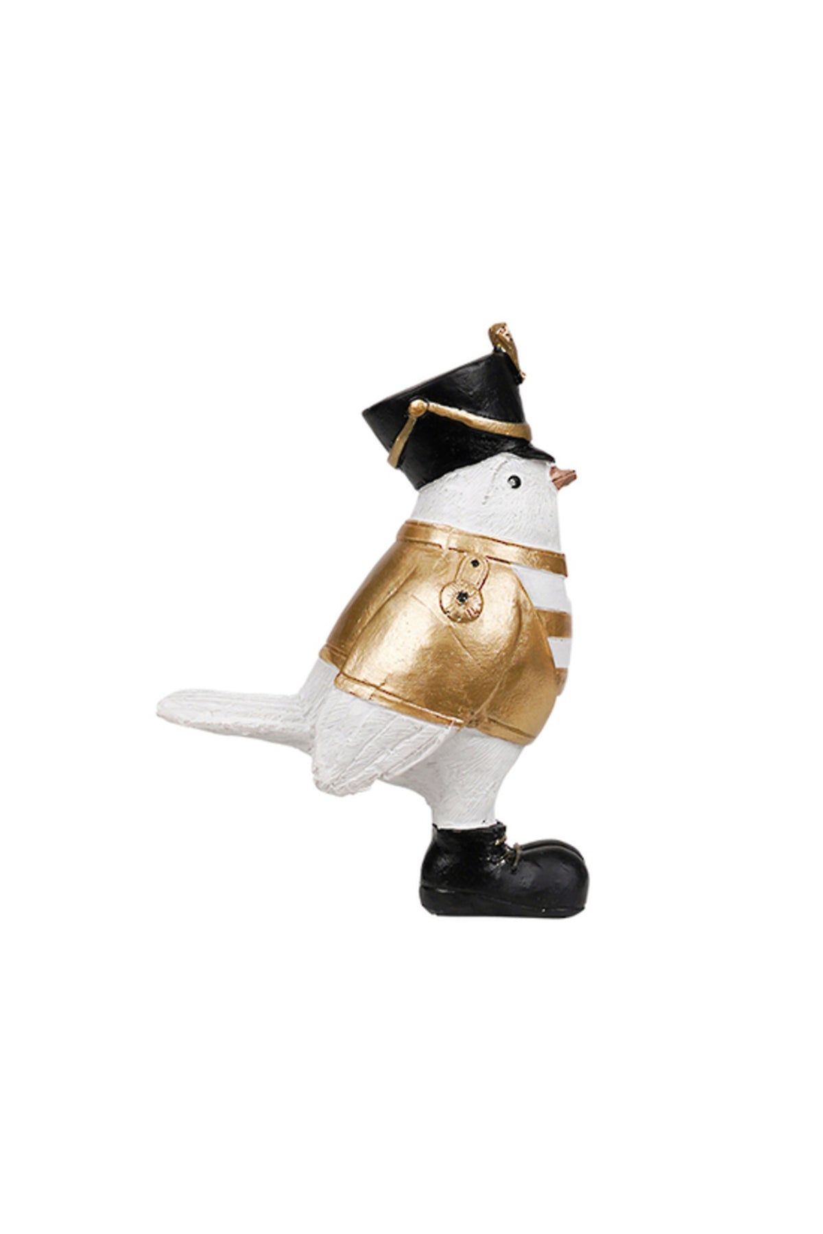 The General bird figurine in gold and white, side view