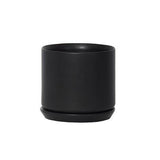 Oslo Jet Black Medium stoneware planter with matching saucer, 15cm minimalist cylindrical pot