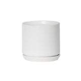 Oslo Ice White Medium stoneware planter with matching saucer, 15cm minimalist cylindrical pot