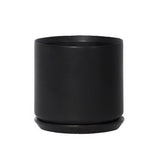 Oslo Jet Black Large stoneware planter with saucer, 18cm matte pot for leafy indoor plants