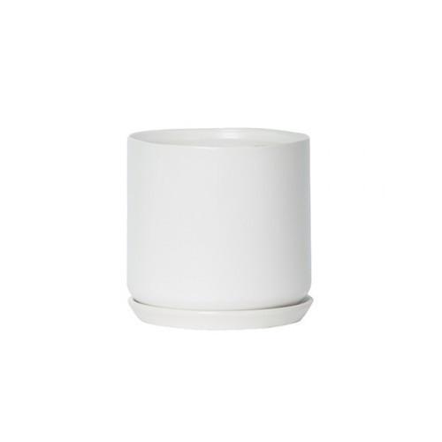 Oslo Ice White Large stoneware planter with saucer, a smooth pot for leafy indoor plants