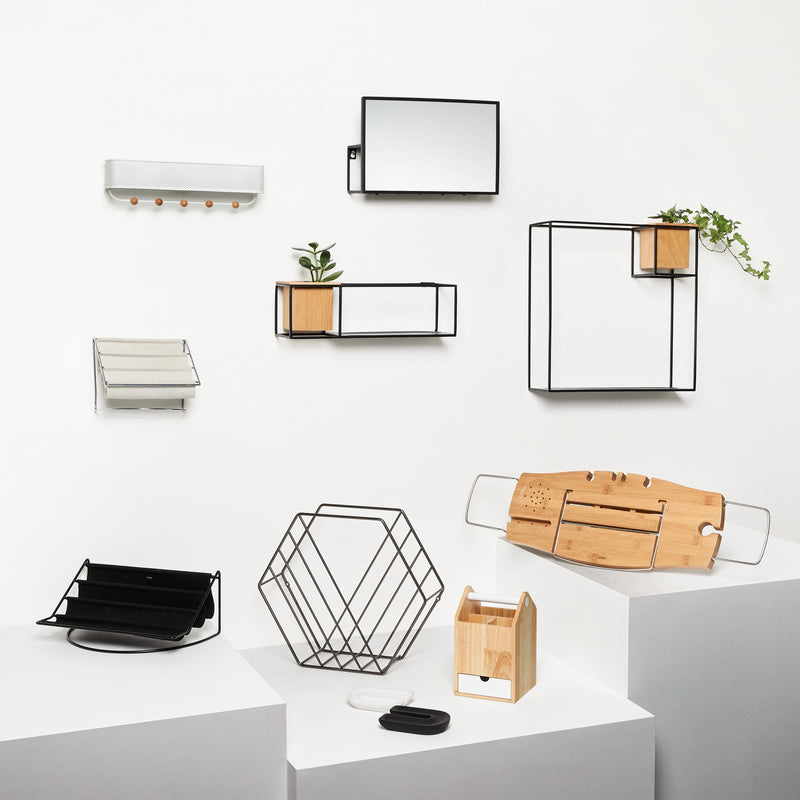 Umbra Cubist Shelf – Sand/Black (Small) | Floating Shelf + Planter