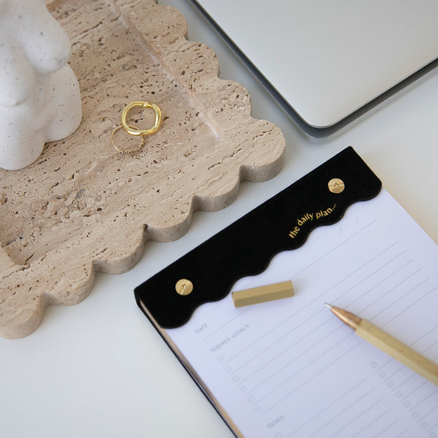 Scalloped Travertine Tray – Organic Stone Styling Piece