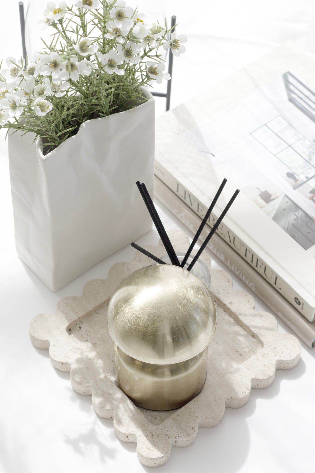 Scalloped Travertine Tray – Organic Stone Styling Piece
