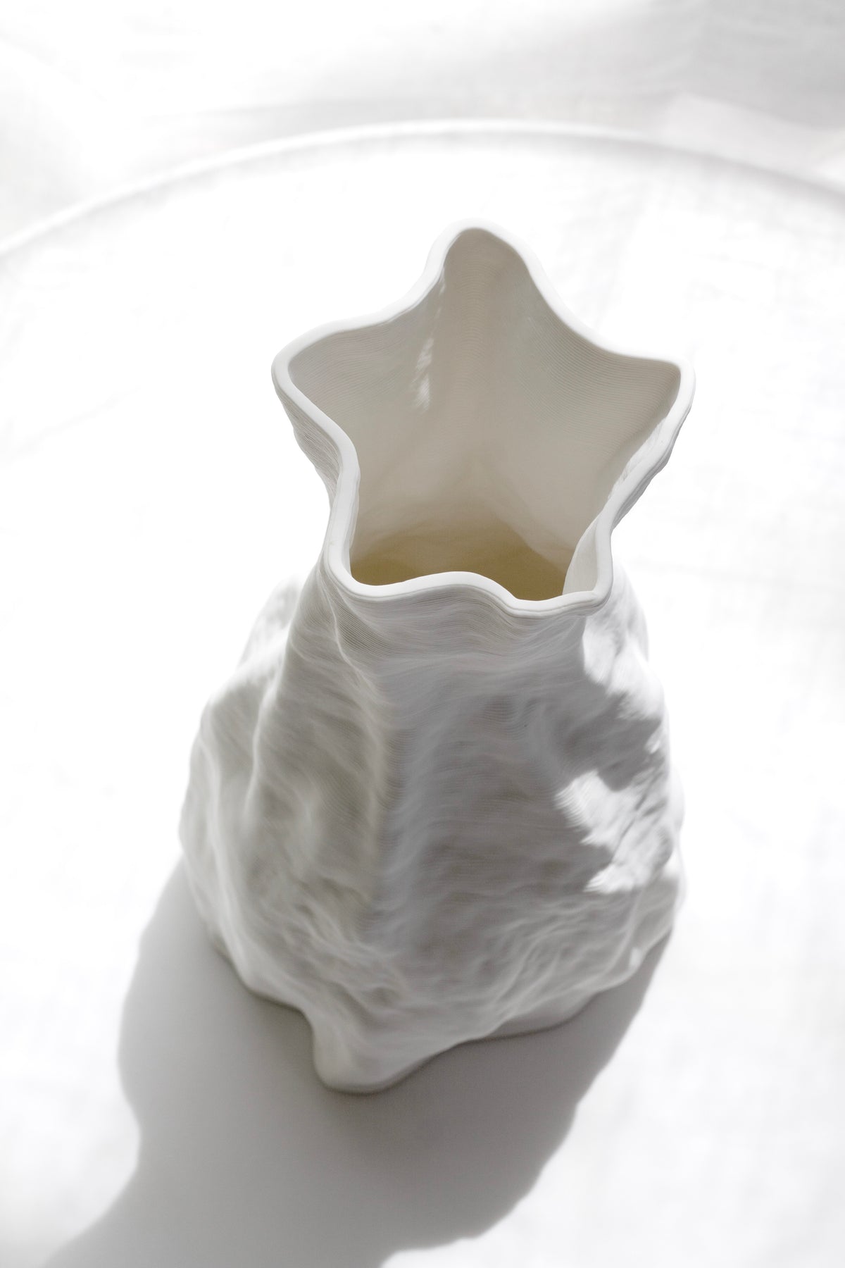 Looking down into the Zoe vase, the star shaped opening framed by creased walls