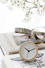 Neat Round Bamboo Alarm Clock from Karlsson - White 10cm