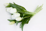 Artificial Flora's Tulip Bouquet on a white background featuring greenery.