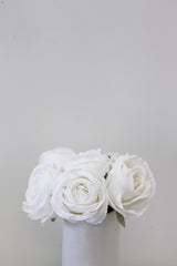 Callista Rose Bouquet - White / Pink roses in a vase with greenery on a table by Artificial Flora.