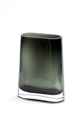 A small Lars glass vase with a black base.