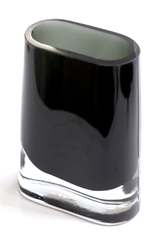 A small black Lars Glass Vase with a green rim from Flux Home.