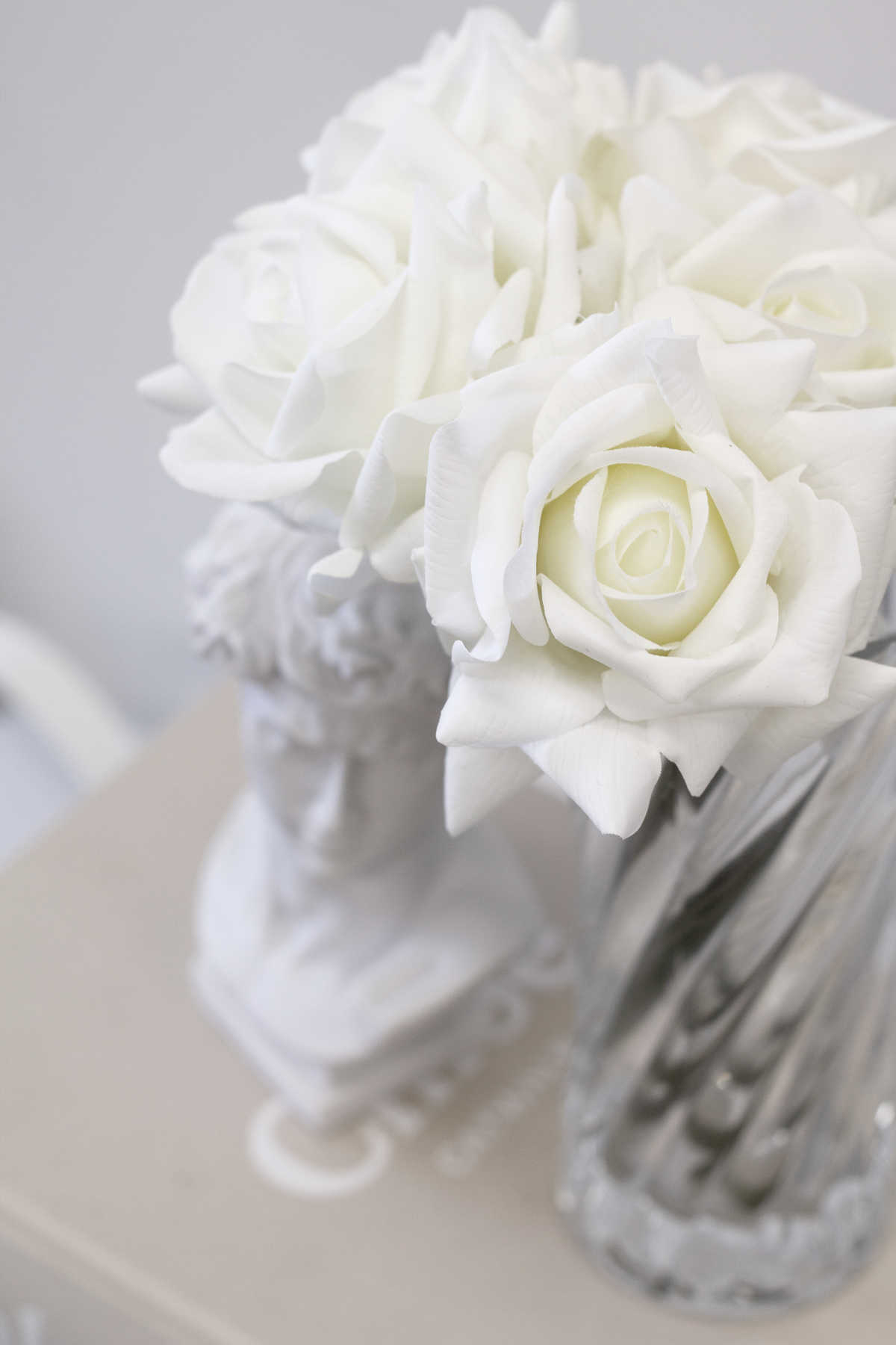 Rose Bundle, 5 Real Touch Faux Blooms, White or Pink