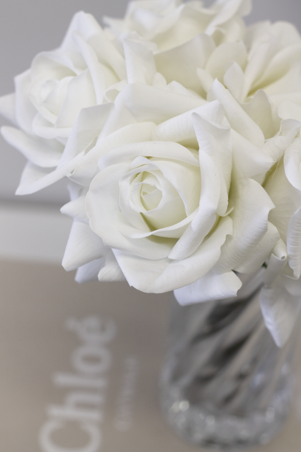 Rose Bundle, 5 Real Touch Faux Blooms, White or Pink