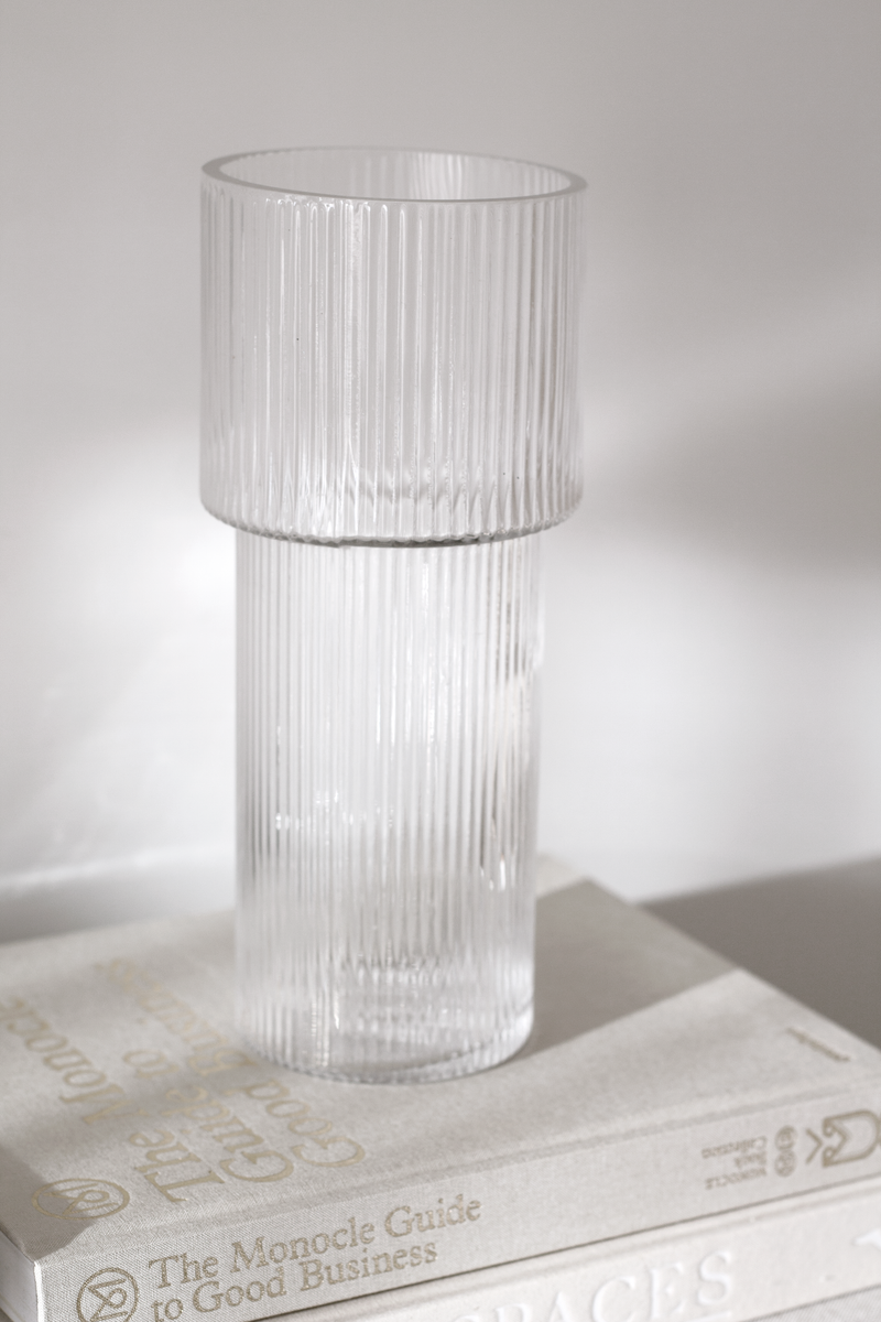 Large Ribbed Glass Vase