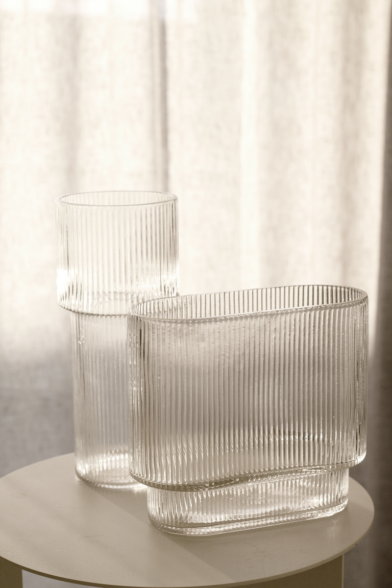 Glass Ribbed Vase - Wide