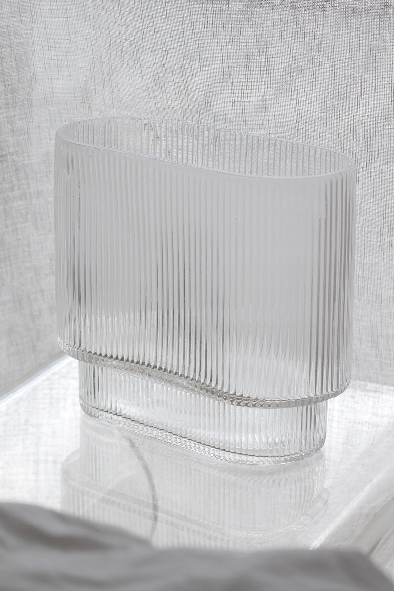 Glass Ribbed Vase - Wide