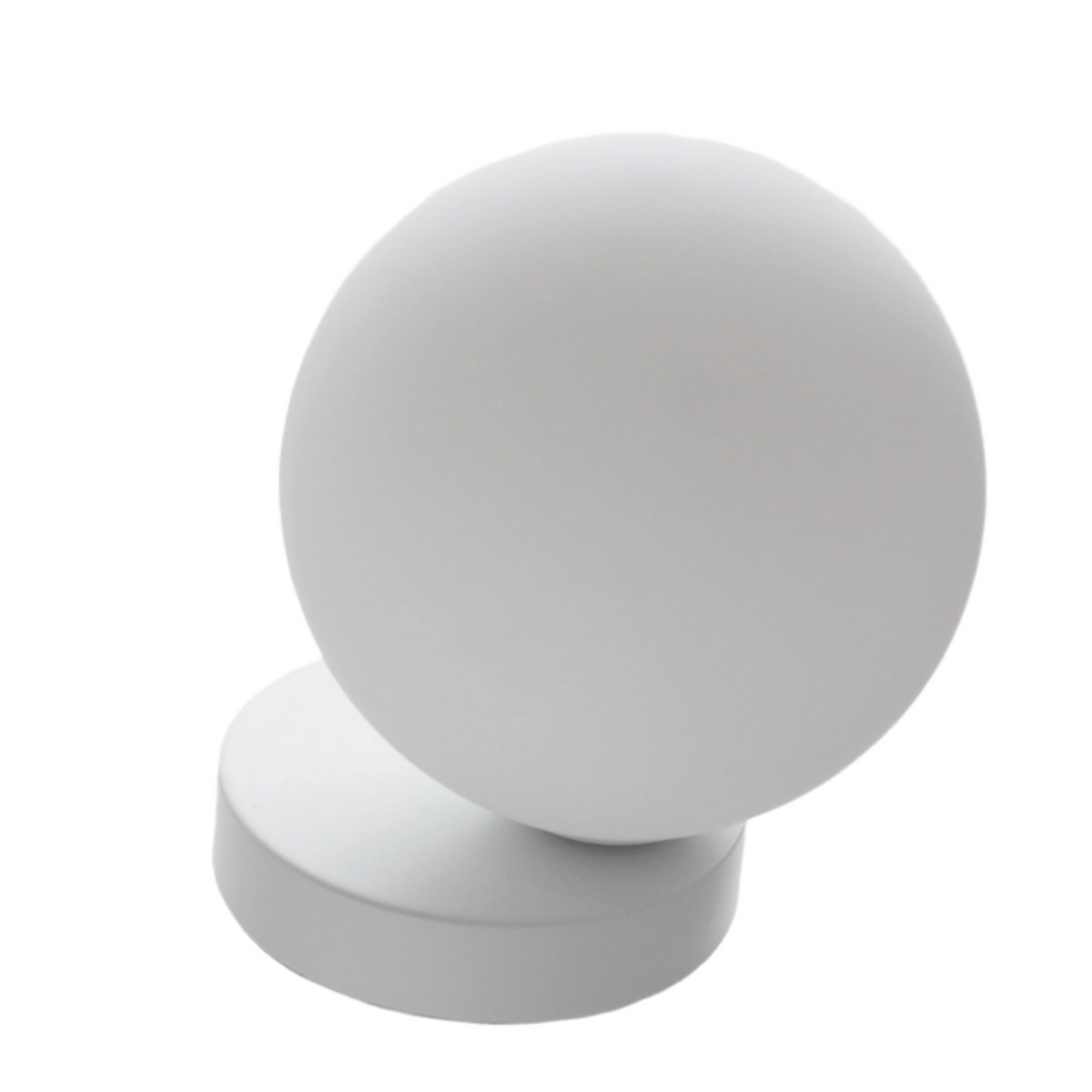 Yuri table lamp by Ned Collections with frosted glass globe and white steel base