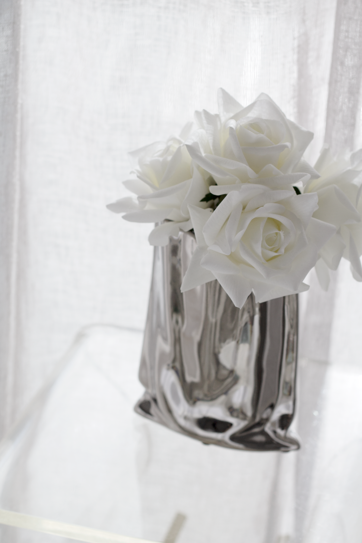 Rose Bundle, 5 Real Touch Faux Blooms, White or Pink