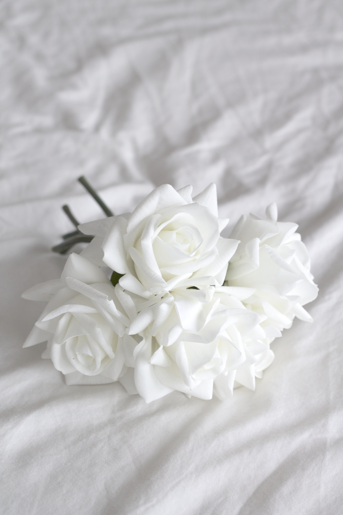 Rose Bundle, 5 Real Touch Faux Blooms, White or Pink